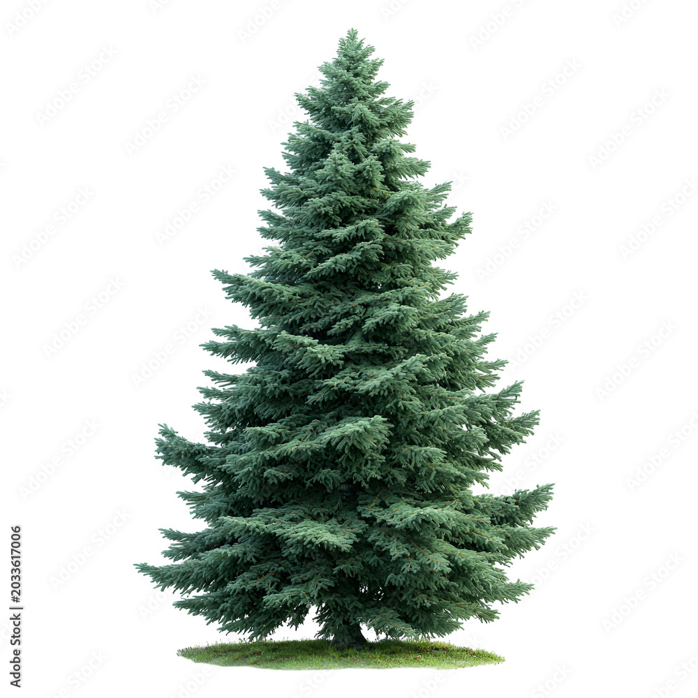 Fototapeta premium Large Evergreen Coniferous Tree Standing Alone in Snowy Field with Soft Light