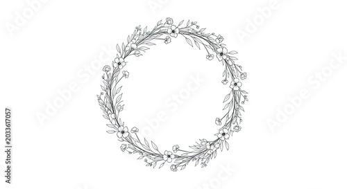 Minimalist hand drawn floral wreath line art illustration