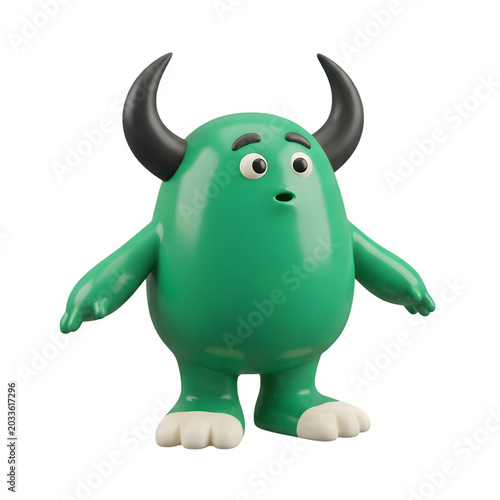 Green Cartoon Monster with Horns