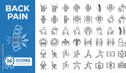 Photos Back Pain web icons in line style