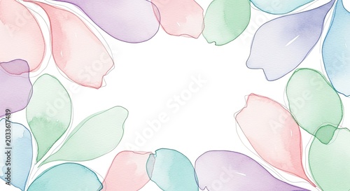 Pastel watercolor floral border frame with central copy space