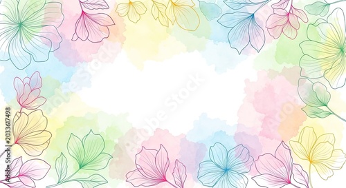 Pastel watercolor floral frame background with white copy space