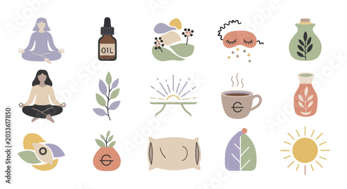 Cuadro en lienzo Wellness and Self Care Icons Collection.
