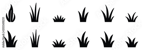 Grass silhouette on white background. Doodle bunch of grass, hand drawn lawn bush of grass icon hand drawn set. eps 10