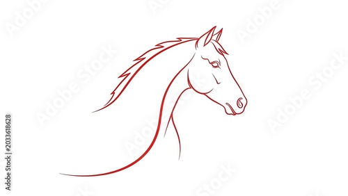 Red Horse Head Outline Minimalist Drawing with Copy Space