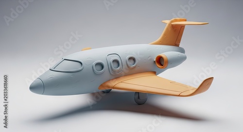 White and orange private jet scale model.