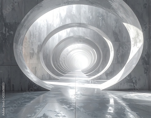 Luminous Futuristic Circular Tunnel Glowing in Minimal Concrete Interior