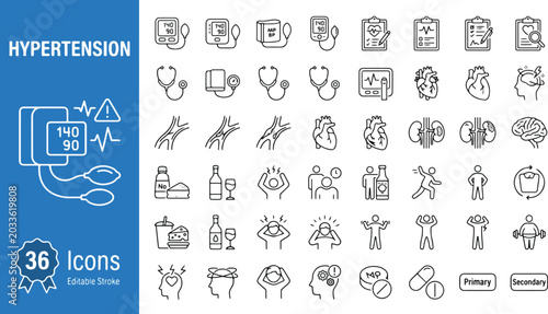 Foto Hypertension medical web icons in line style