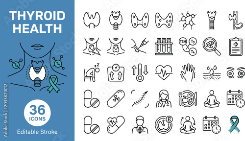 Fotografía Thyroid health medical line icons set