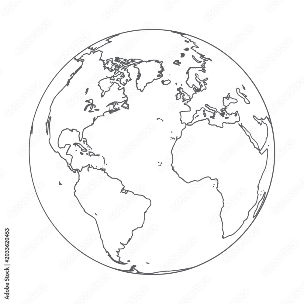 Obraz premium Simple black and white world map illustration with continents outlined