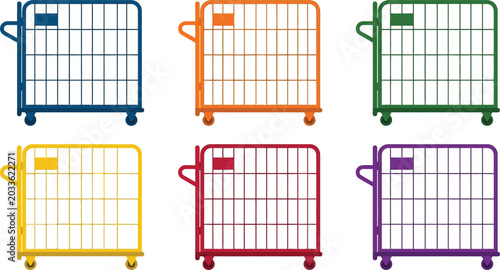Foto Set of colorful temporary fence panels on wheels flat vector illustration for ev