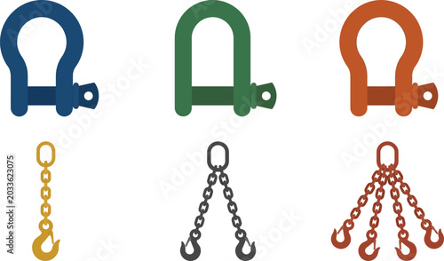 Quadro su tela Set of industrial lifting and rigging equipment featuring colorful shackles chai