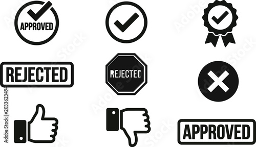 Fotografie Approval rejection icons and thumbs up down symbols black silhouette style