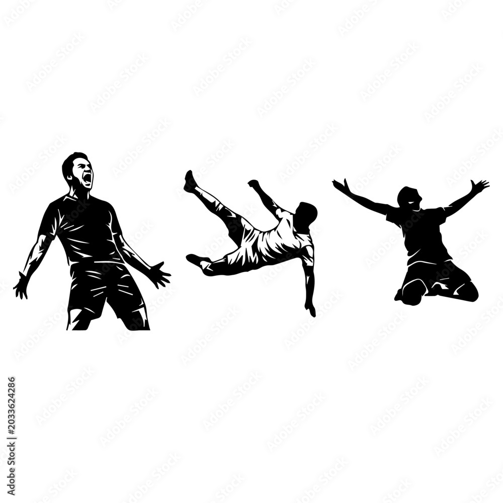 Obraz premium Soccer Players Celebration and Bicycle Kick Vector Illustration