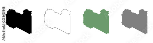 Photos Libya map silhouette collection featuring black solid, white filled with outline
