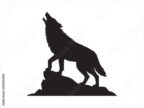 Silhouette of wolf howling, Howling wolf icon illustration, howling wolf silhouette EPS