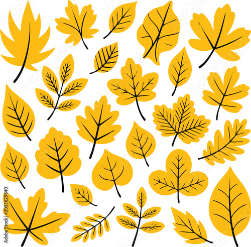 Quadro su tela leaf shapes and vein patterns botanical vector silhouettes pack