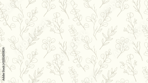 Slika na platnu A beautiful hand drawn pattern of flowers and leaves on a cream background