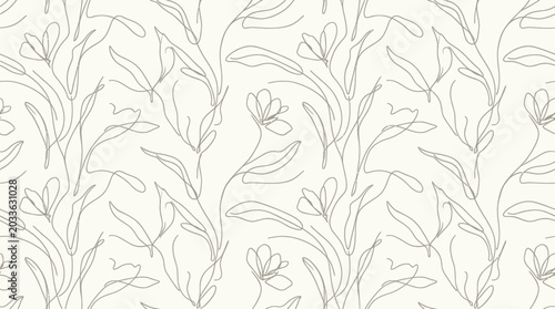 Foto Hand drawn pattern of flowers and leaves on a seamless floral background