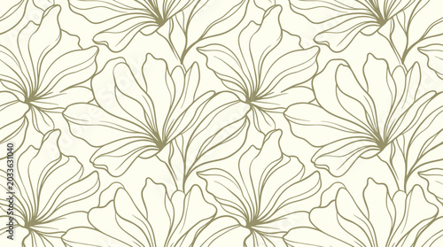 Fotografia A beautiful Hand drawn pattern of flowers with green lines on cream background