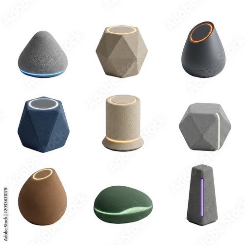 Smart speaker voice assistant wireless speaker home assistant smart home audio device modern minimal speaker set device collection, nine smart
