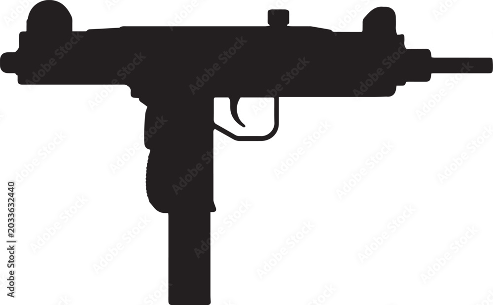 Fototapeta premium Black silhouette of UZI gun.