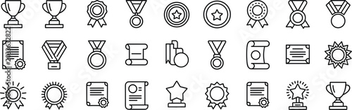 Photos Collection of Outline Icons Representing Awards Trophies Certificates and Medals