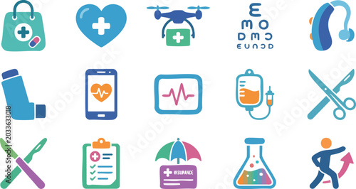 Medical health and healthcare flat vector icon set