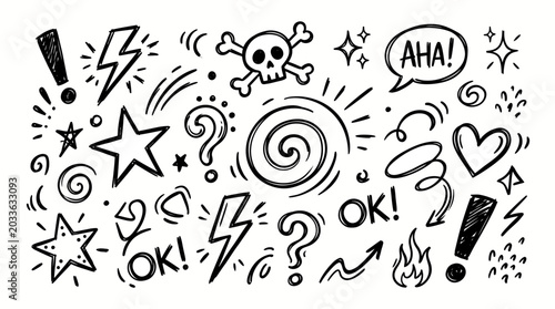 Canvastavla Energetic hand-drawn doodle collection a vibrant mix of expressive symbols and g