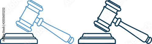 Blue judge gavel and auction hammer icons vector