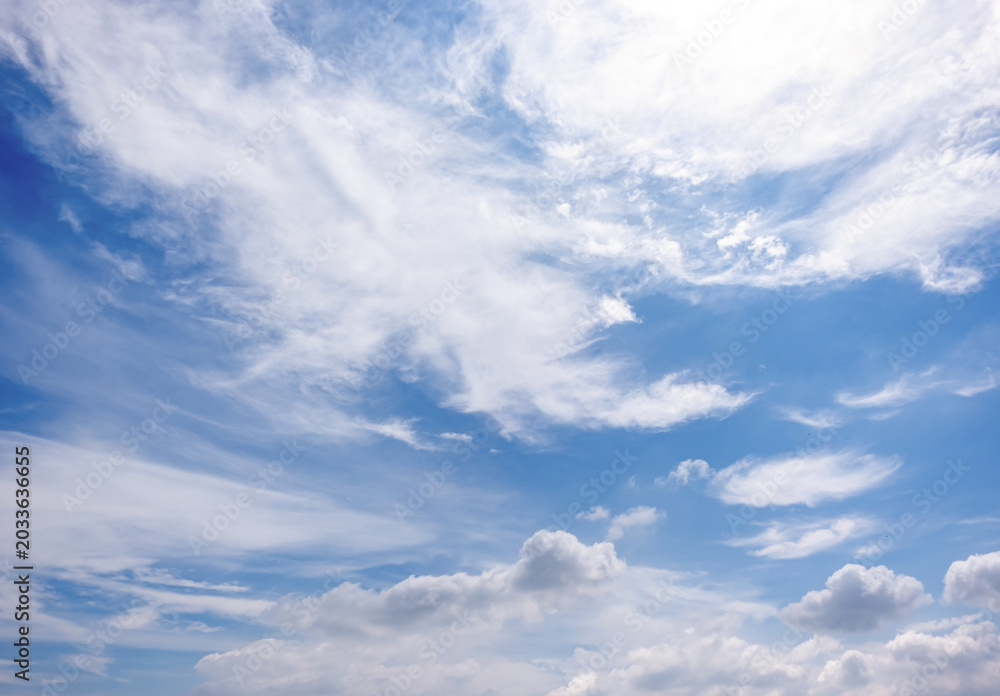 Naklejka premium clear blue sky background,clouds with background, Blue sky background with tiny clouds. White fluffy clouds in the blue sky. 