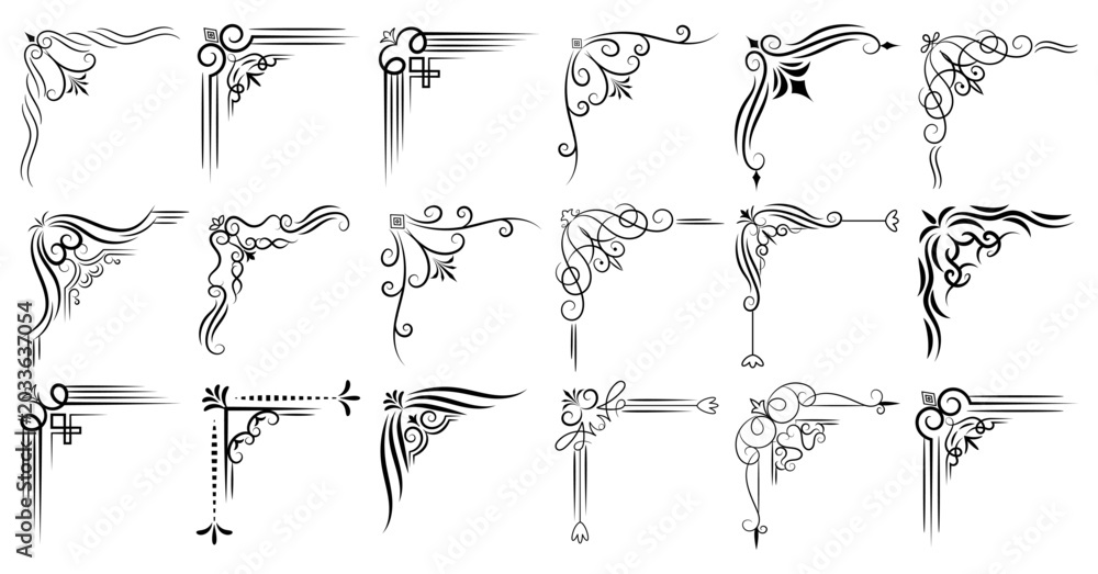 Fototapeta premium Title: Decorative Corner Border Ornament Collection