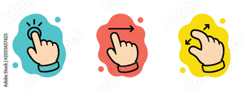 Fényképezés hand gesture icon tapping finger sign swipe pinch zoom symbol vector set