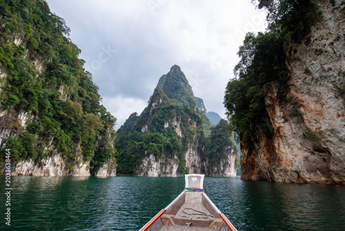 Canvastavla The most beautiful Viewpoint Ratchaprapha Dam (CHEOW LAN DAM)Guilin of Thailand in Surat Than,Thailand