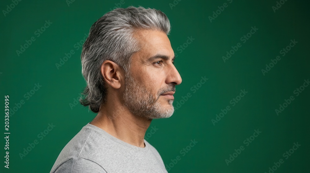 Fototapeta premium A fashionable midlife Arabian man with a stylish mullet haircut and effortless elegance.