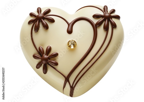 White chocolate heart shaped truffle with cocoa powder and chocolate shavings decoration white chocolate truffle
