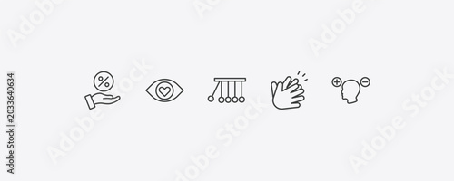 startup stategy and outline icon set. thin line commission, attractive, clap, attitude icons. editable vector