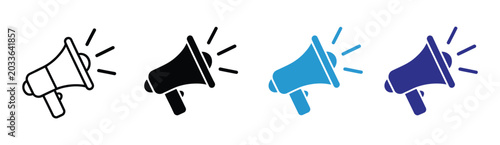 Photos Announcement megaphone vector icon collection with outline and colored styles for communication, alerts, and promotion