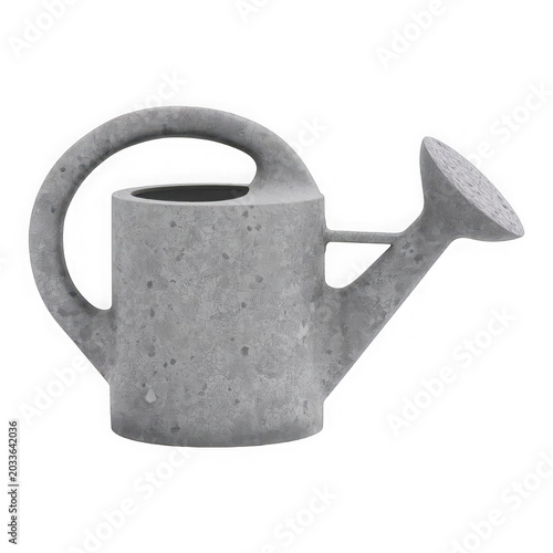 Gray concrete watering can with textured surface isolated on transparent background
