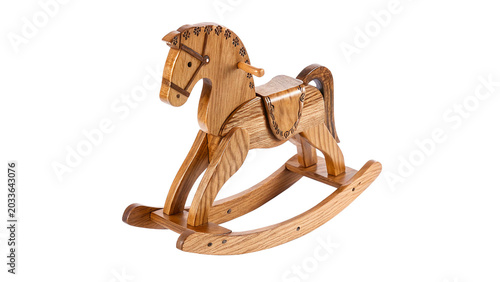 Obraz na plátně Traditional antique wooden rocking horse toy with a classic brown design for chi