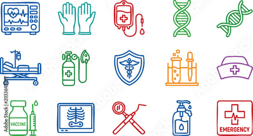 Healthcare medical care and laboratory vector icon set