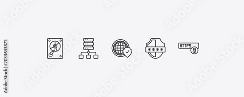 Photos internet security outline icon set