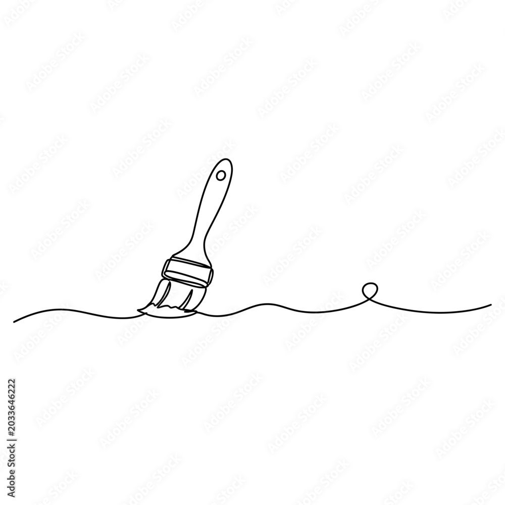 Obraz premium Continuous Line Drawing of a Paint Brush with Paint Stroke, Minimalist Vector Illustration
