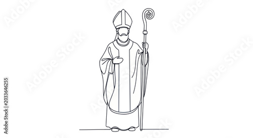 Photos Bishop in vestments holding a crozier, line drawing, religious figure