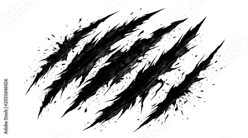 Sharp black monster claw marks and aggressive rip scratches isolated on a clean white background.