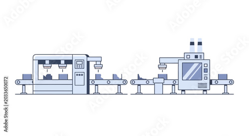Automated Production Line with Conveyor Belts and Machinery
