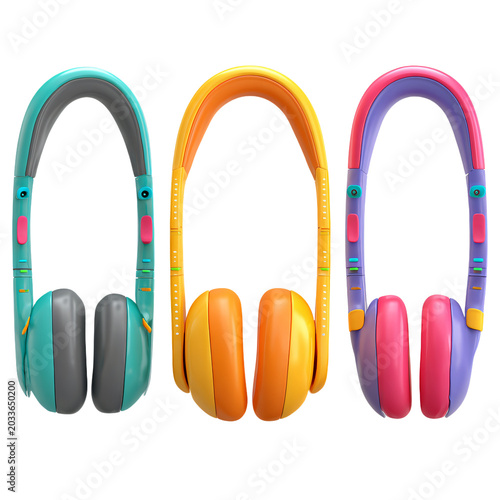 Creative Set of 3D Cartoon Headphones Vector Designs on Transparent Background