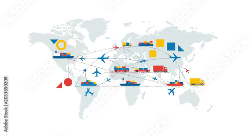 Schilderij op canvas Global Logistics Network: Shipping, Air Cargo, and Trucking Routes