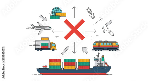 Tableau sur toile Global Logistics Network Disrupted by Red X Symbol