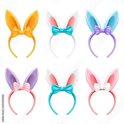 Set of Easter Bunny Ears Headbands on Transparent Background for Festive Celebrations